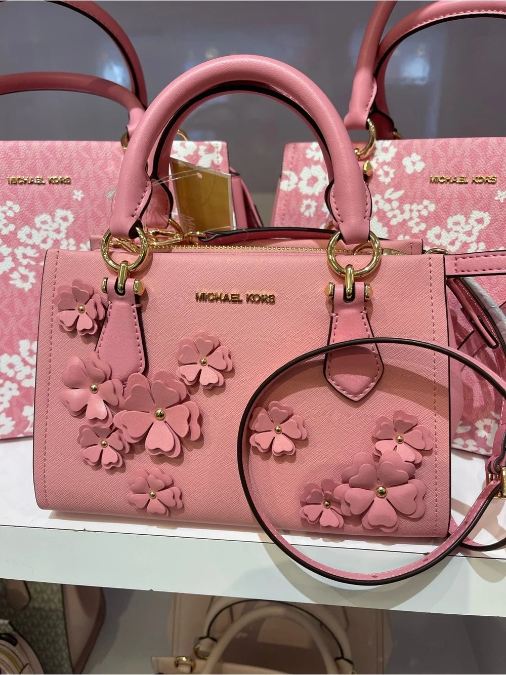 MICHAEL KORS Marilyn Sm Floral Embellished Satchel Messenger Cros Carnation  NWT